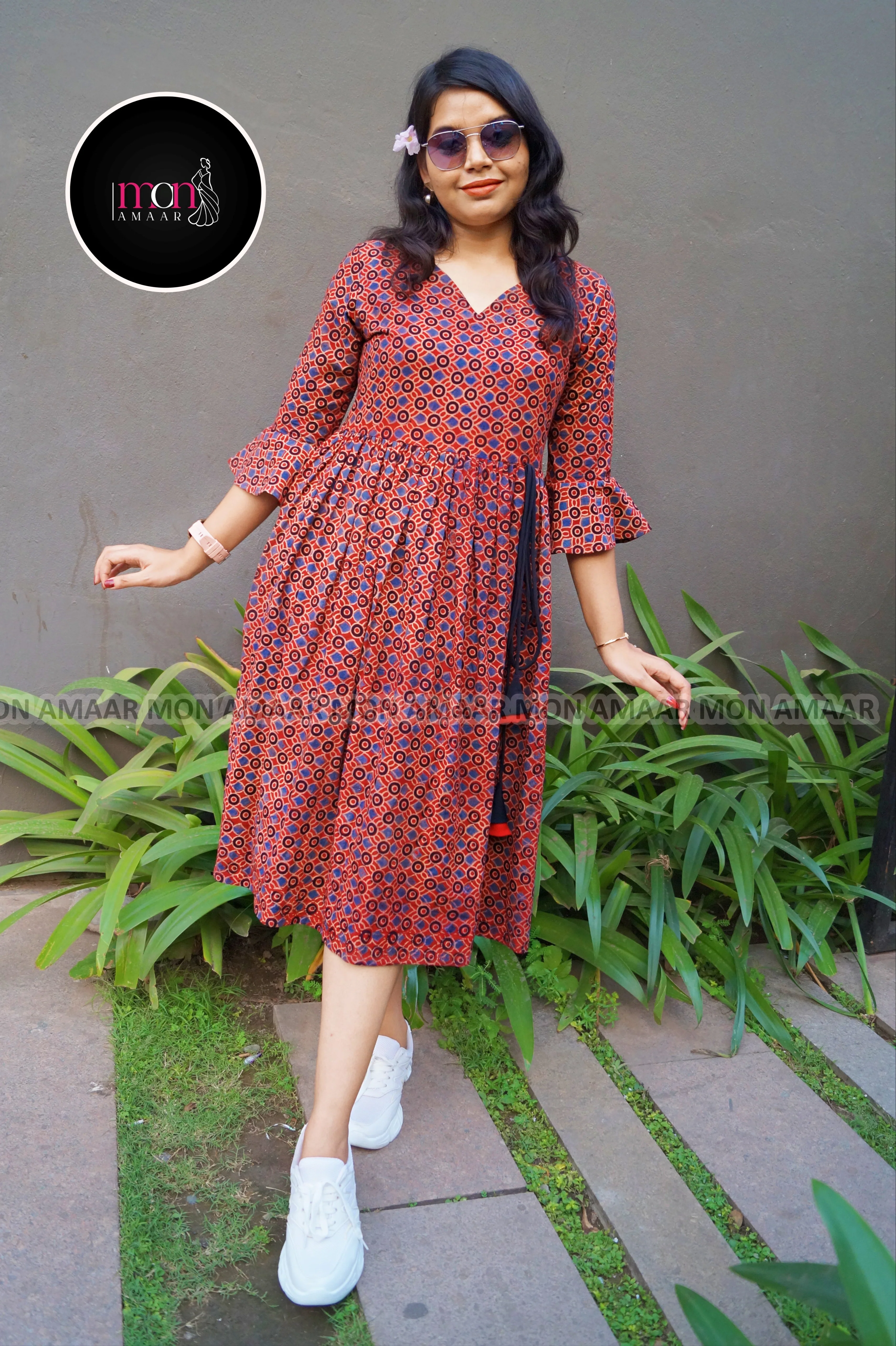 Ajrakh Jadu- Pure Handblock Handloom Long Cotton Dress - Image 3