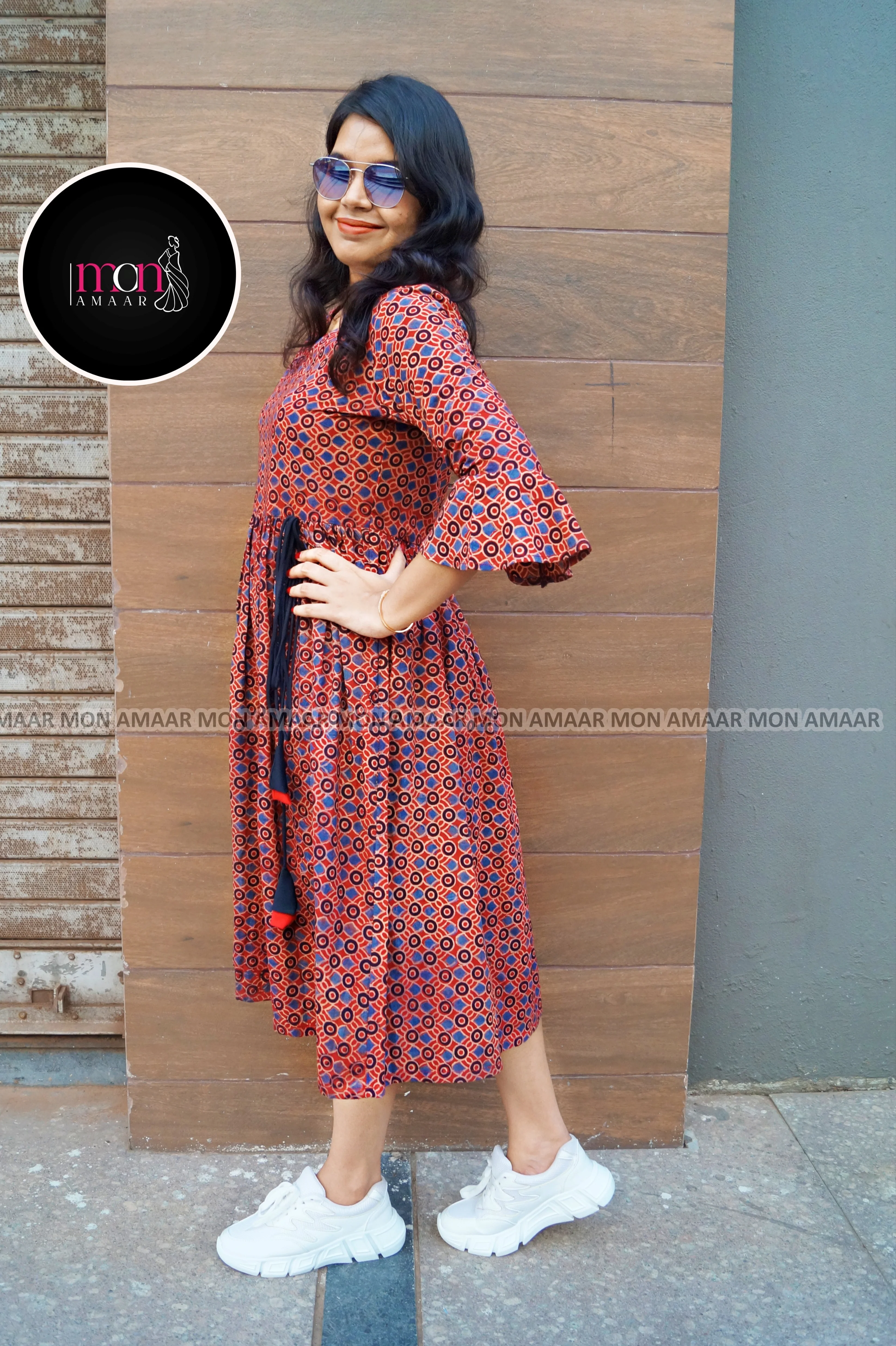 Ajrakh Jadu- Pure Handblock Handloom Long Cotton Dress - Image 5