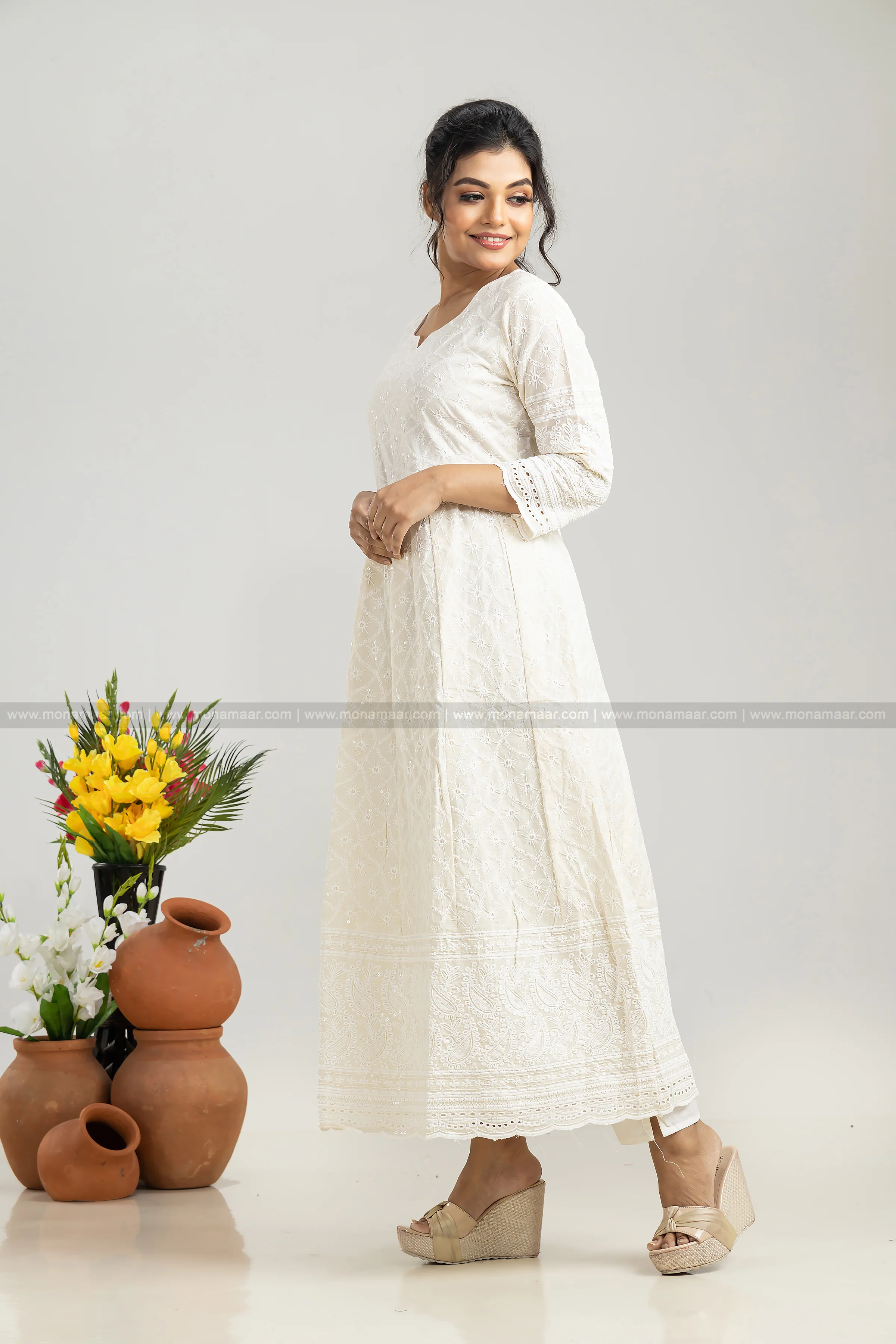 White Chikankari Kurti Set - Image 6