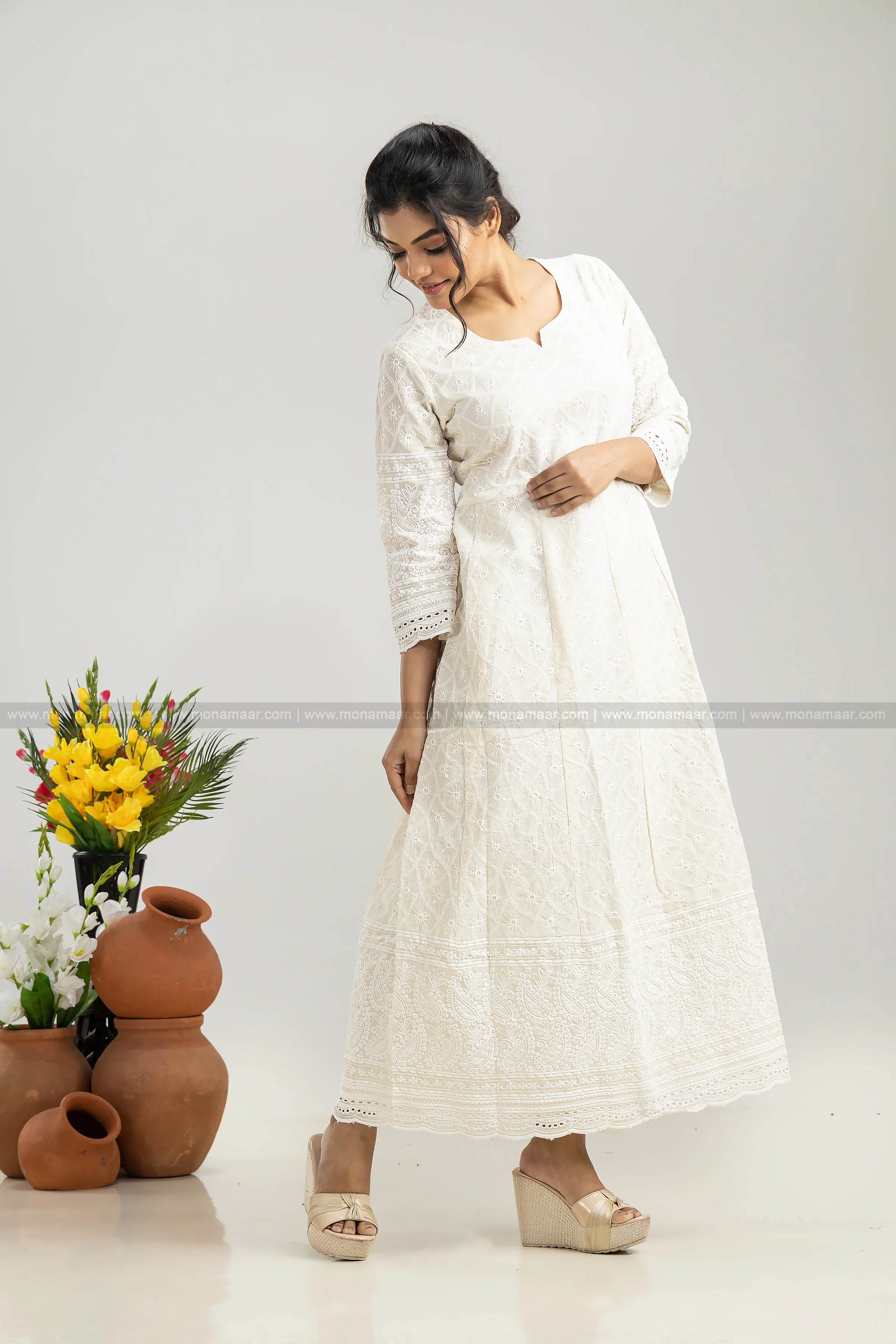 White Chikankari Kurti Set - Image 7