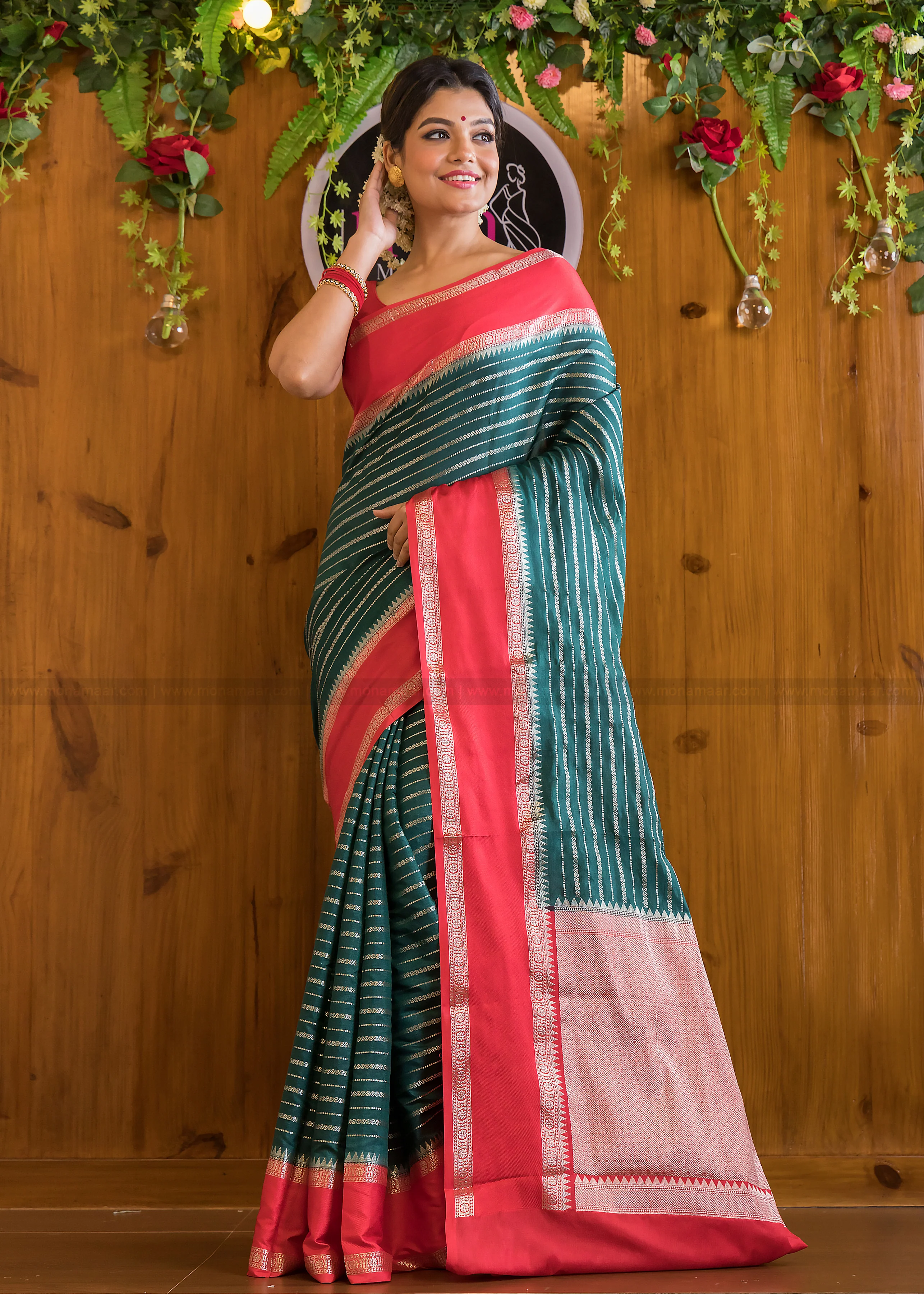 Elegant Emerald Banarasi Saree - Image 4