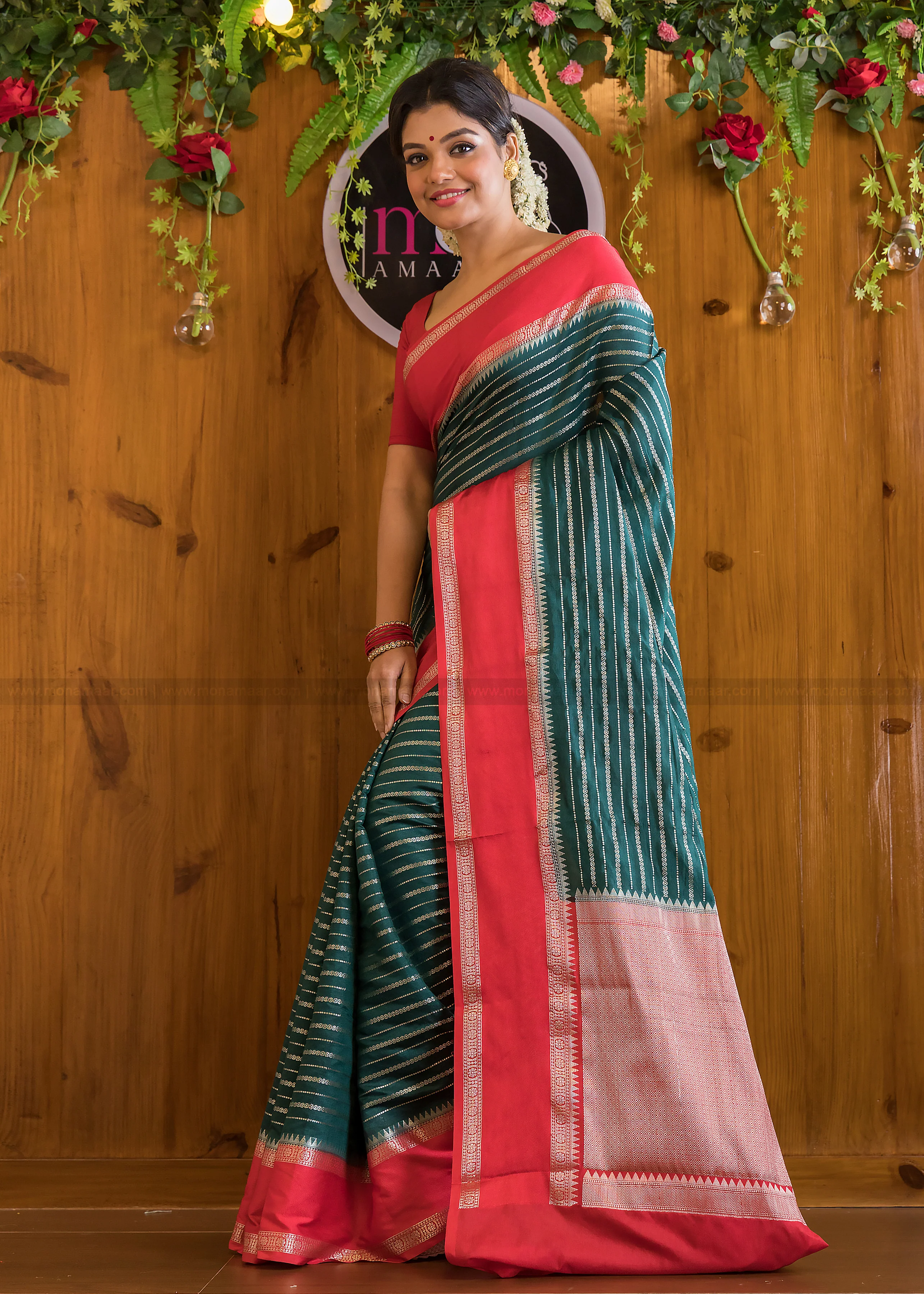 Elegant Emerald Banarasi Saree - Image 5