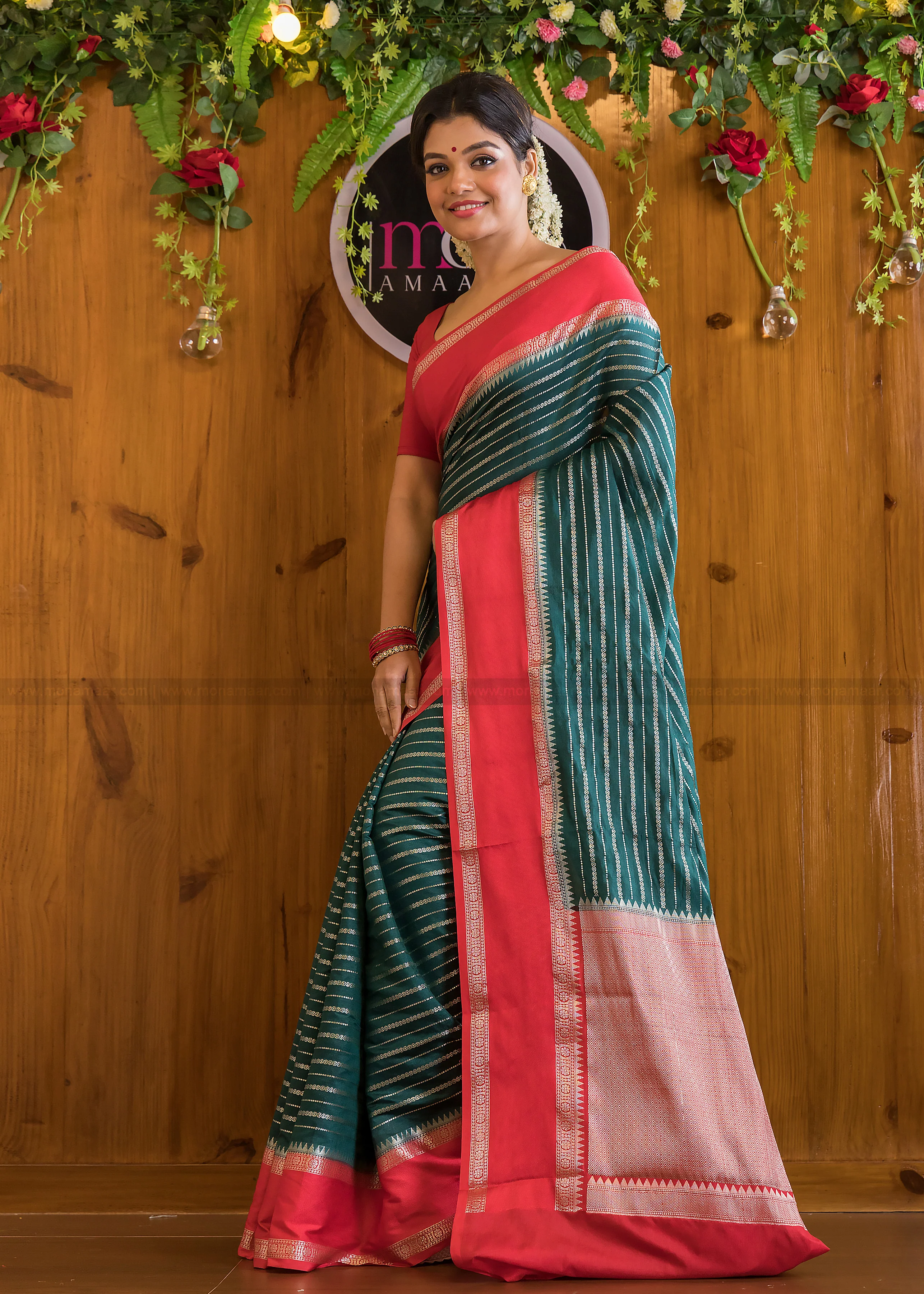 Elegant Emerald Banarasi Saree - Image 6