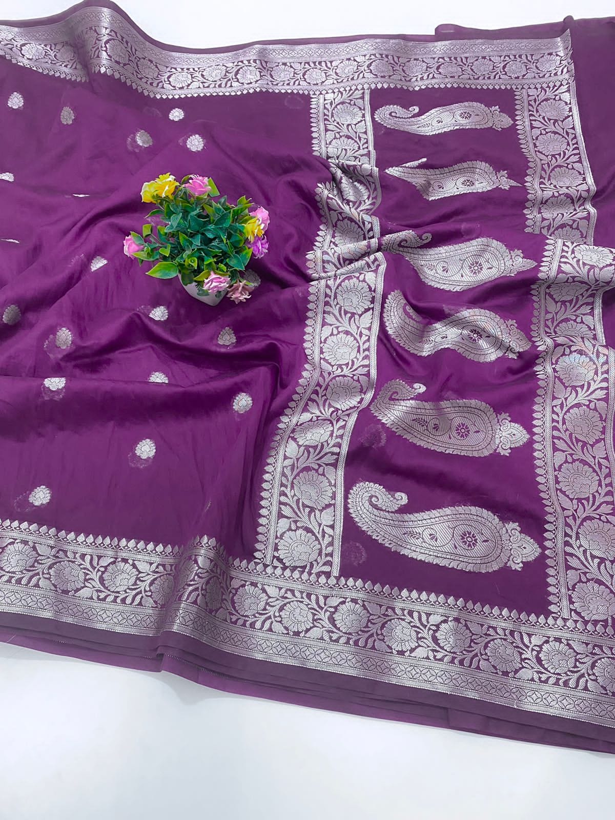 Banarasi Semi Georgette Soft Silk  Saree - Image 4