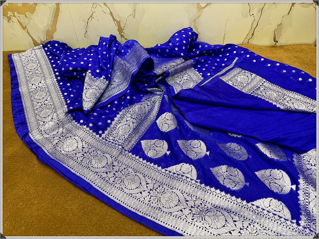 Banarasi Semi Katan Georgette Soft Silk Saree - Image 3