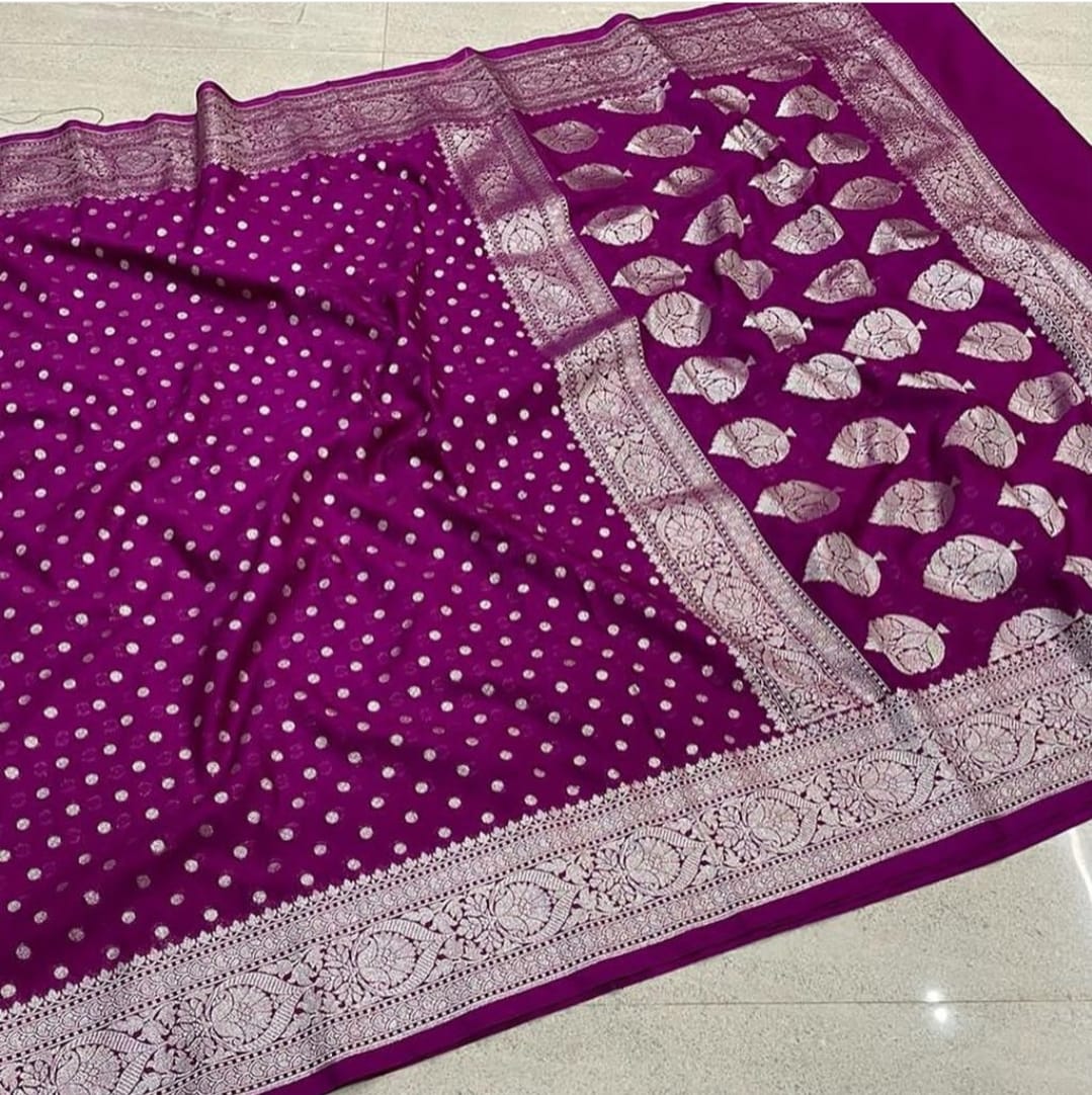 Banarasi Semi Katan Georgette Soft Silk Saree - Image 5