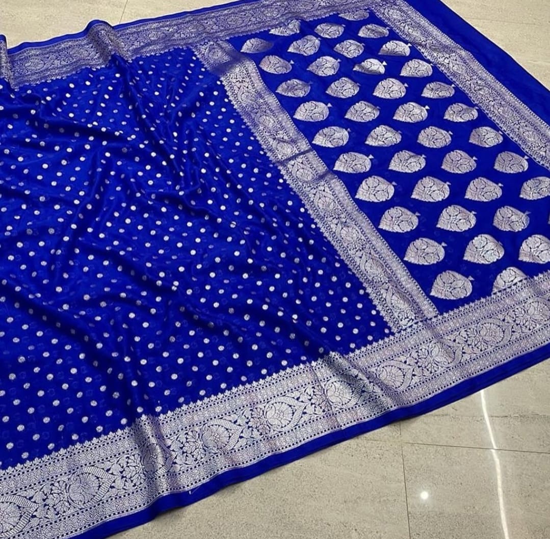 Banarasi Semi Katan Georgette Soft Silk Saree - Image 8