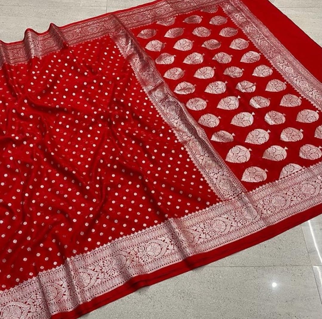 Banarasi Semi Katan Georgette Soft Silk Saree - Image 9