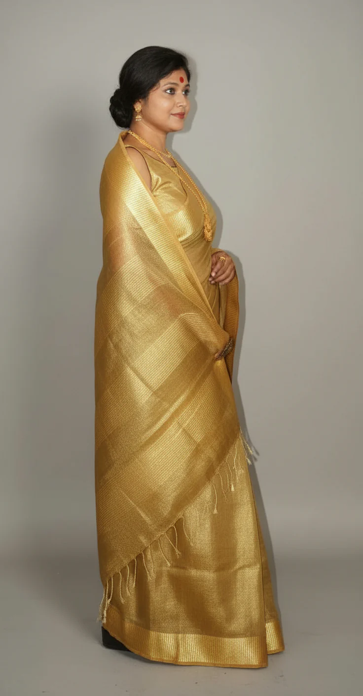 Pure Handwoven Tissue Linen Saree - Image 6