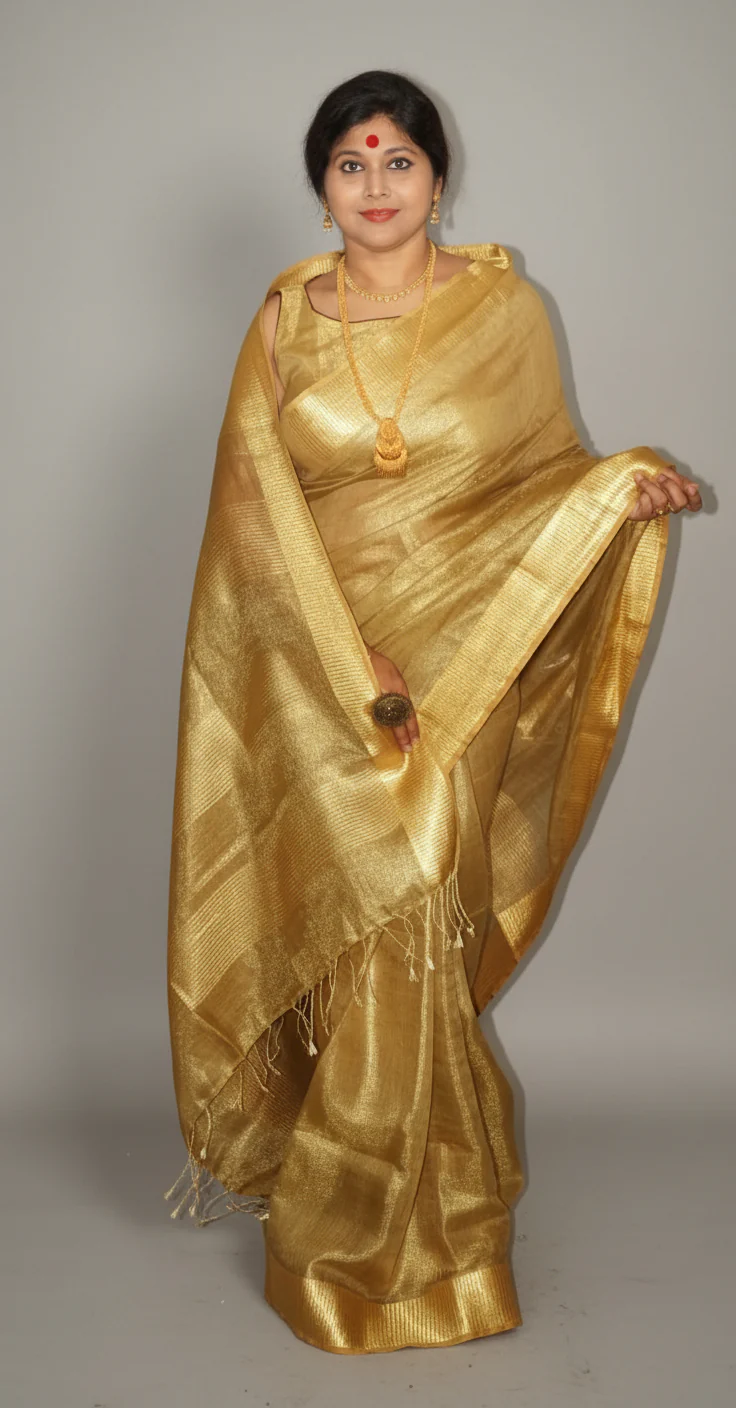 Pure Handwoven Tissue Linen Saree - Image 8