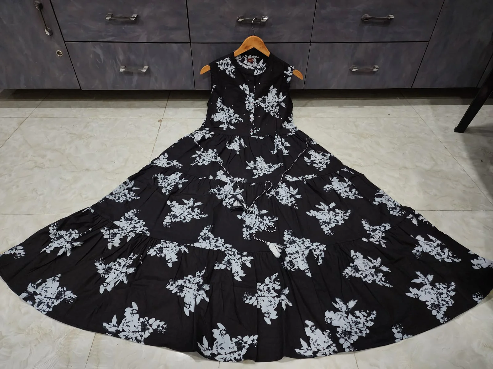 Black Flower Cotton Dress - Image 5