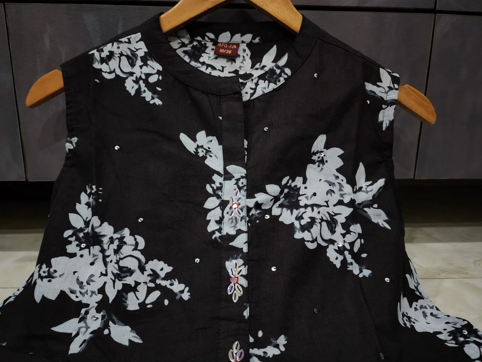 Black Flower Cotton Dress - Image 6