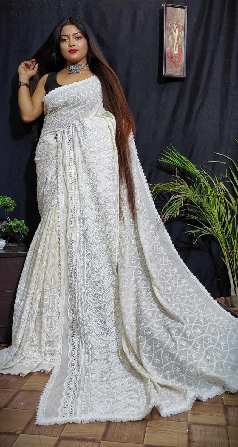 Cotton Hakoba Embroidery Saree - Image 4