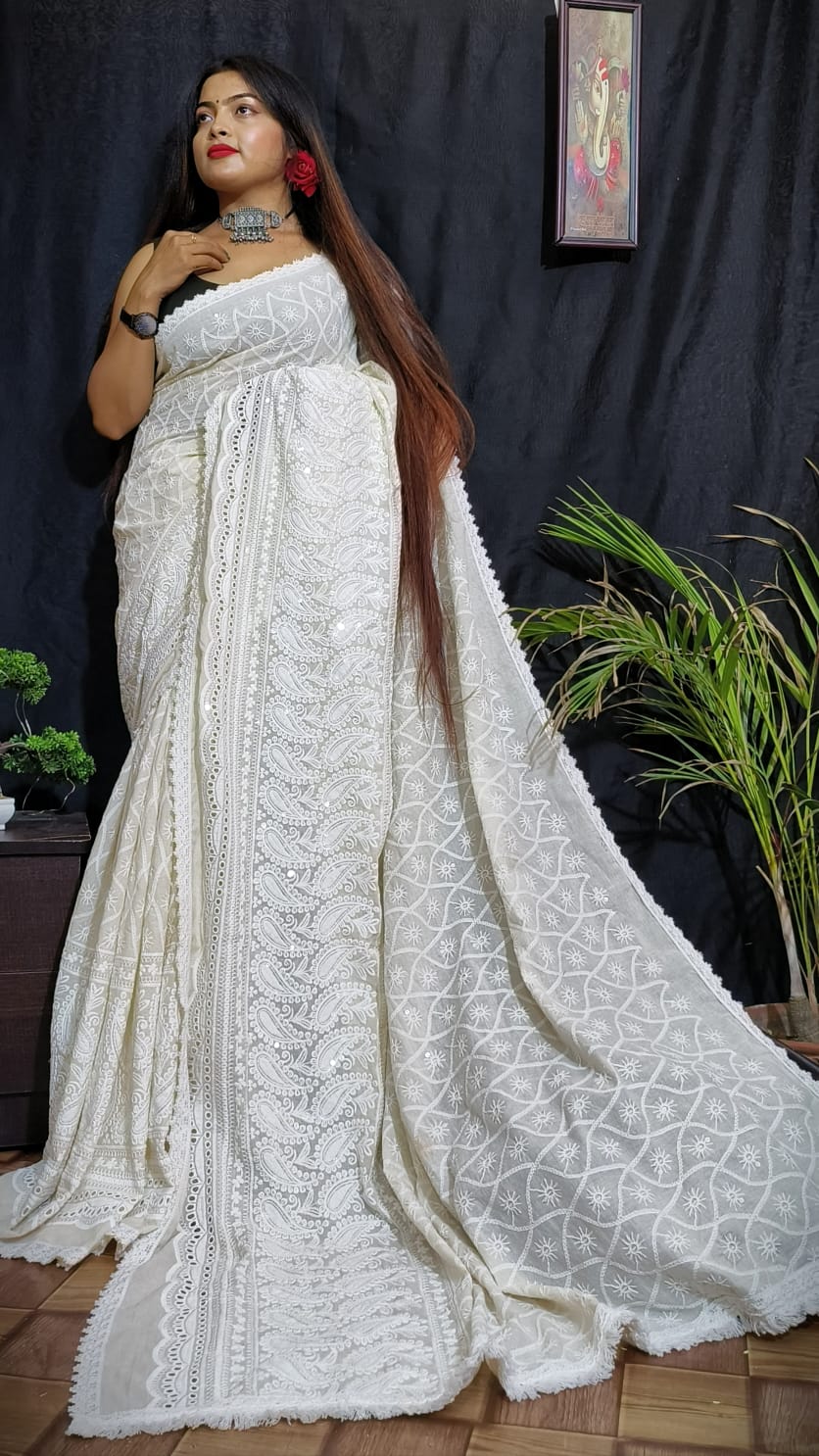Cotton Hakoba Embroidery Saree - Image 5