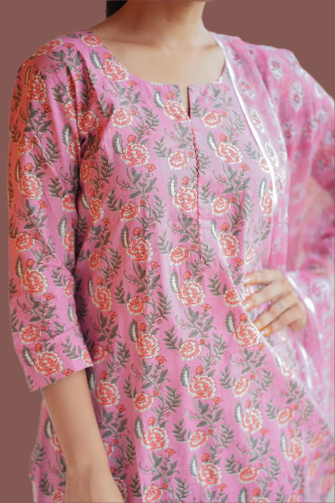 City Heart Pink Cotton Kurti Set - Image 3