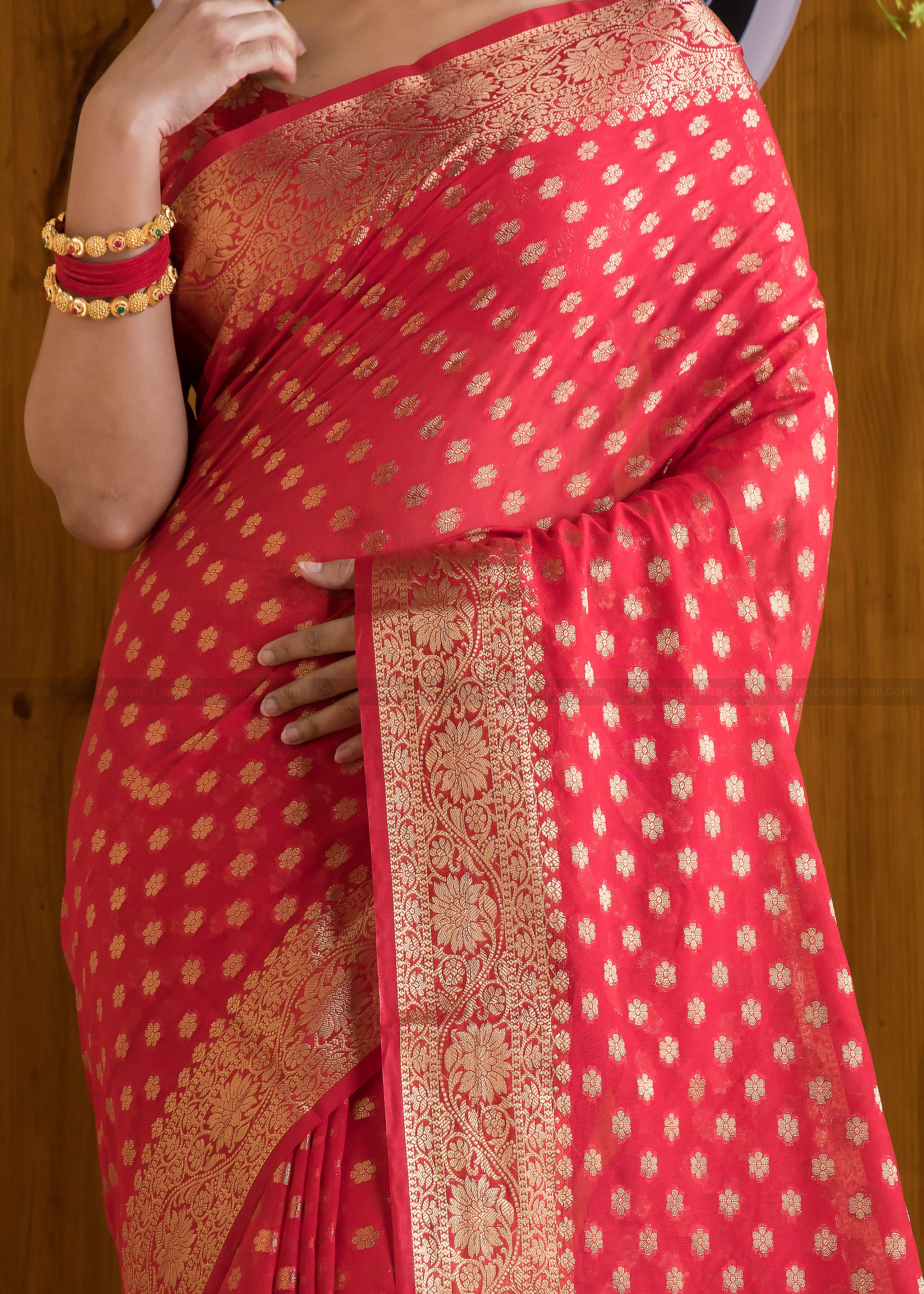 Crimson Red Banarasi Saree - Image 3