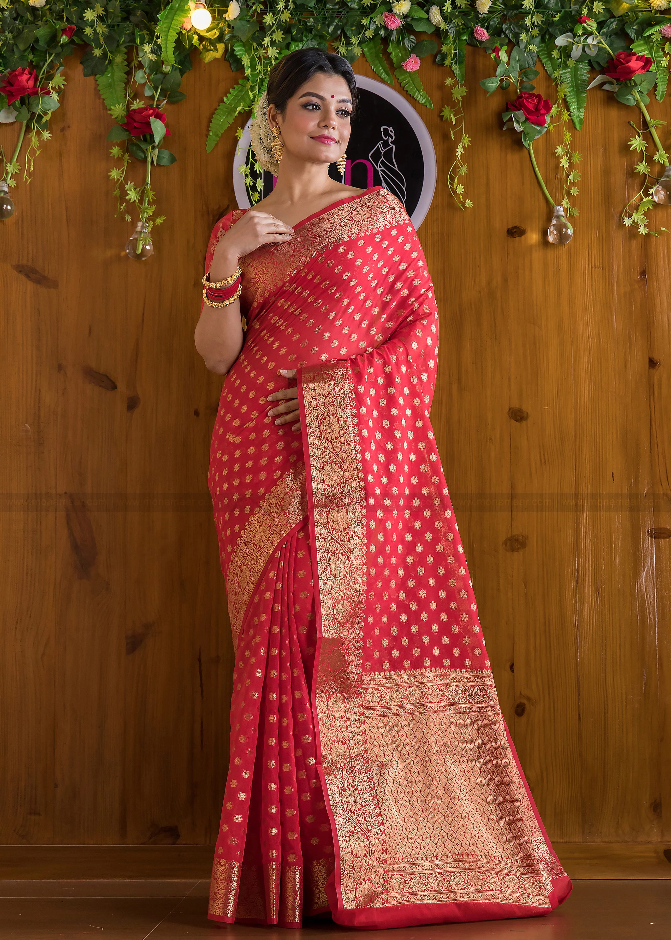 Crimson Red Banarasi Saree - Image 4