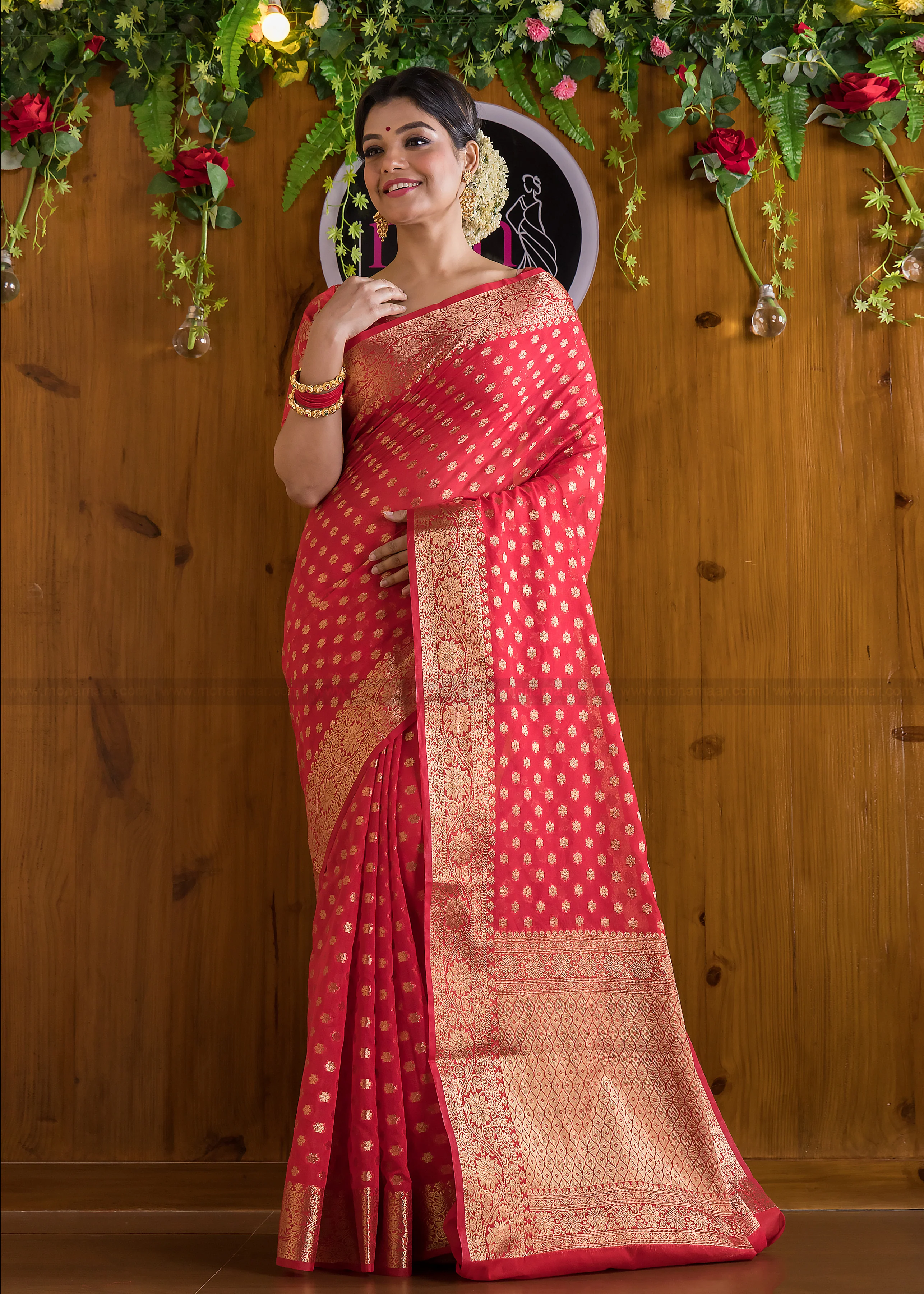 Crimson Red Banarasi Saree - Image 5