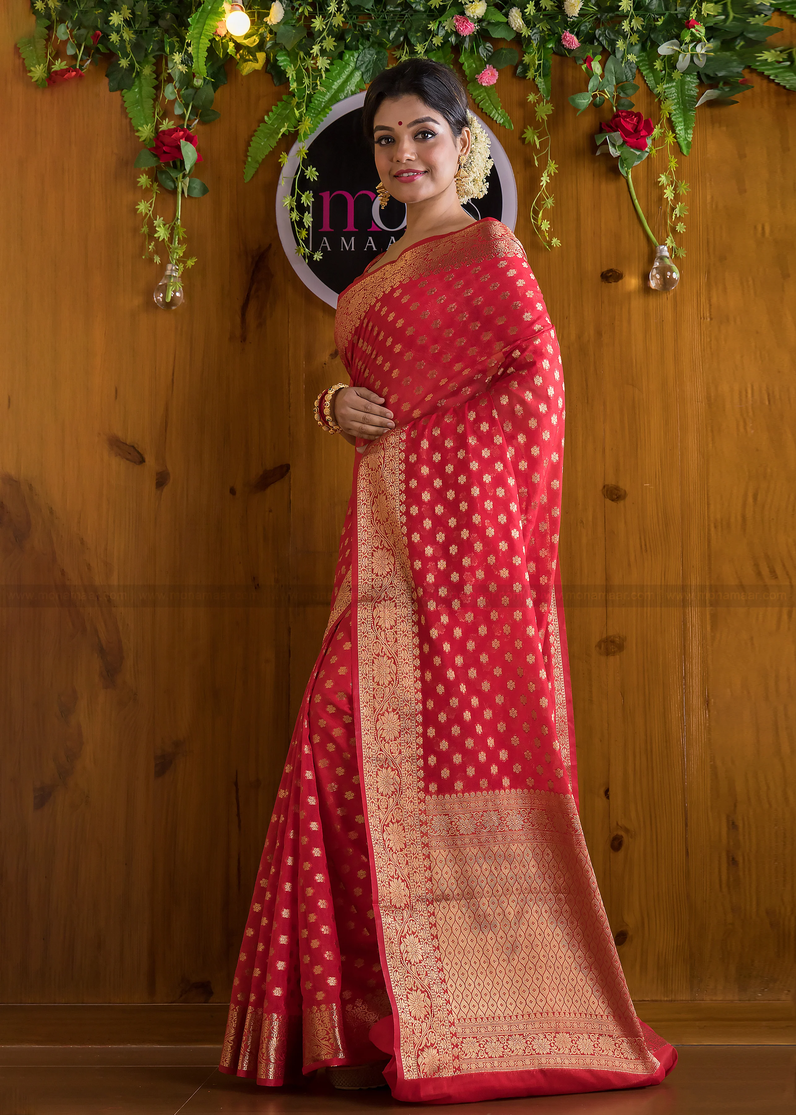 Crimson Red Banarasi Saree - Image 6