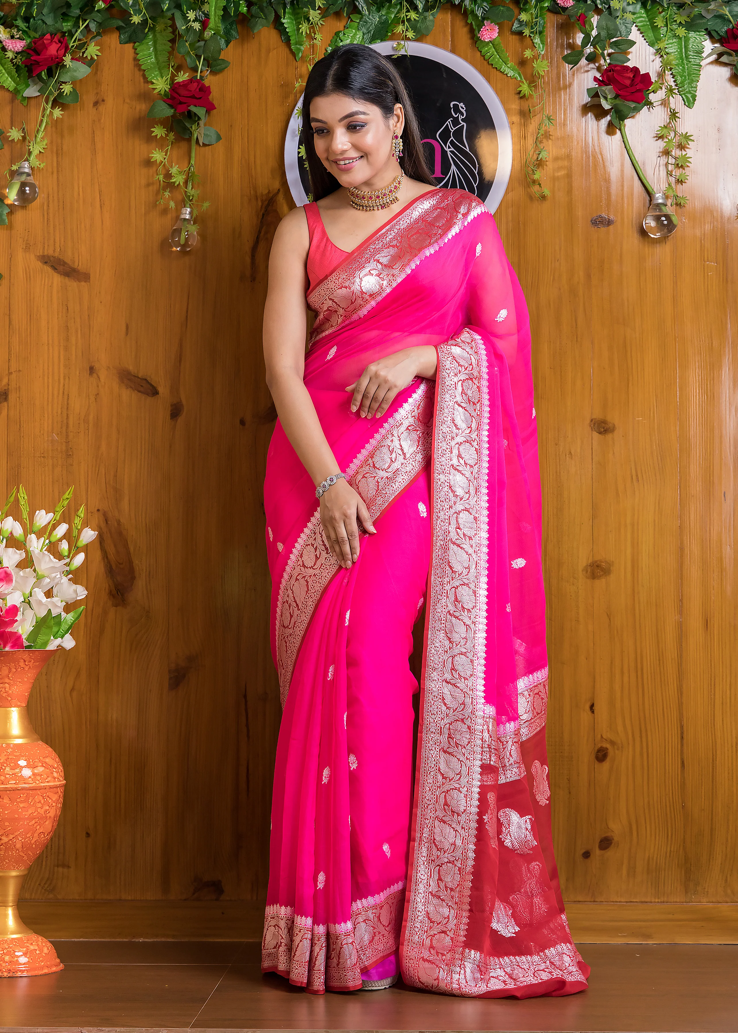 Double Cuddle Khaddi Chiffon Banarasi saree - Image 3