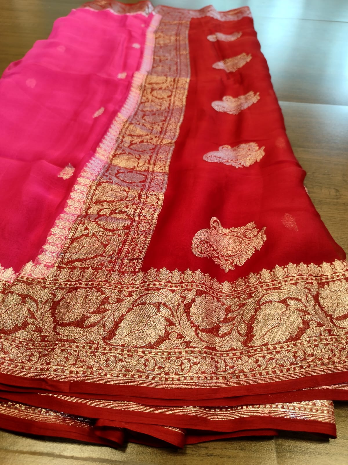 Double Cuddle Khaddi Chiffon Banarasi saree - Image 6