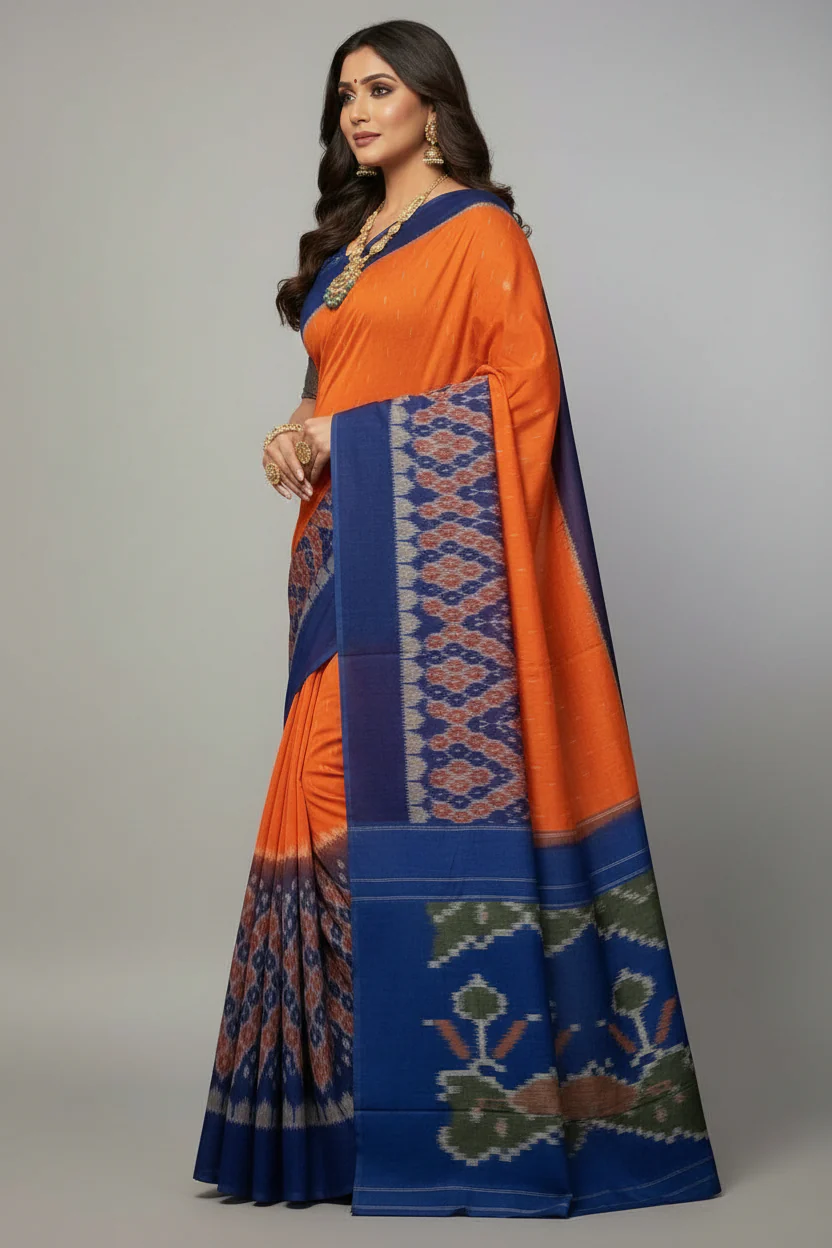 Ikkat Print Linen Saree - Image 5