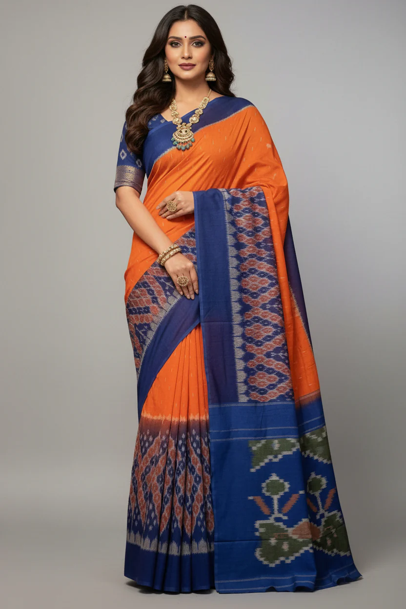 Ikkat Print Linen Saree - Image 6
