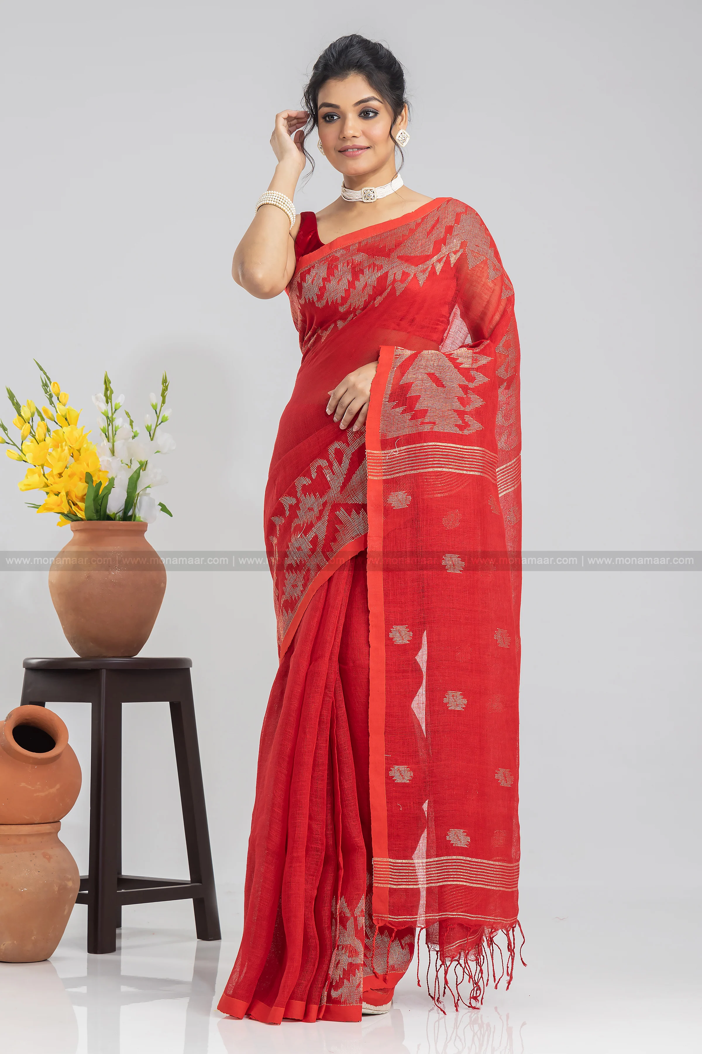 Karat Linen Jamdani Saree - Image 5