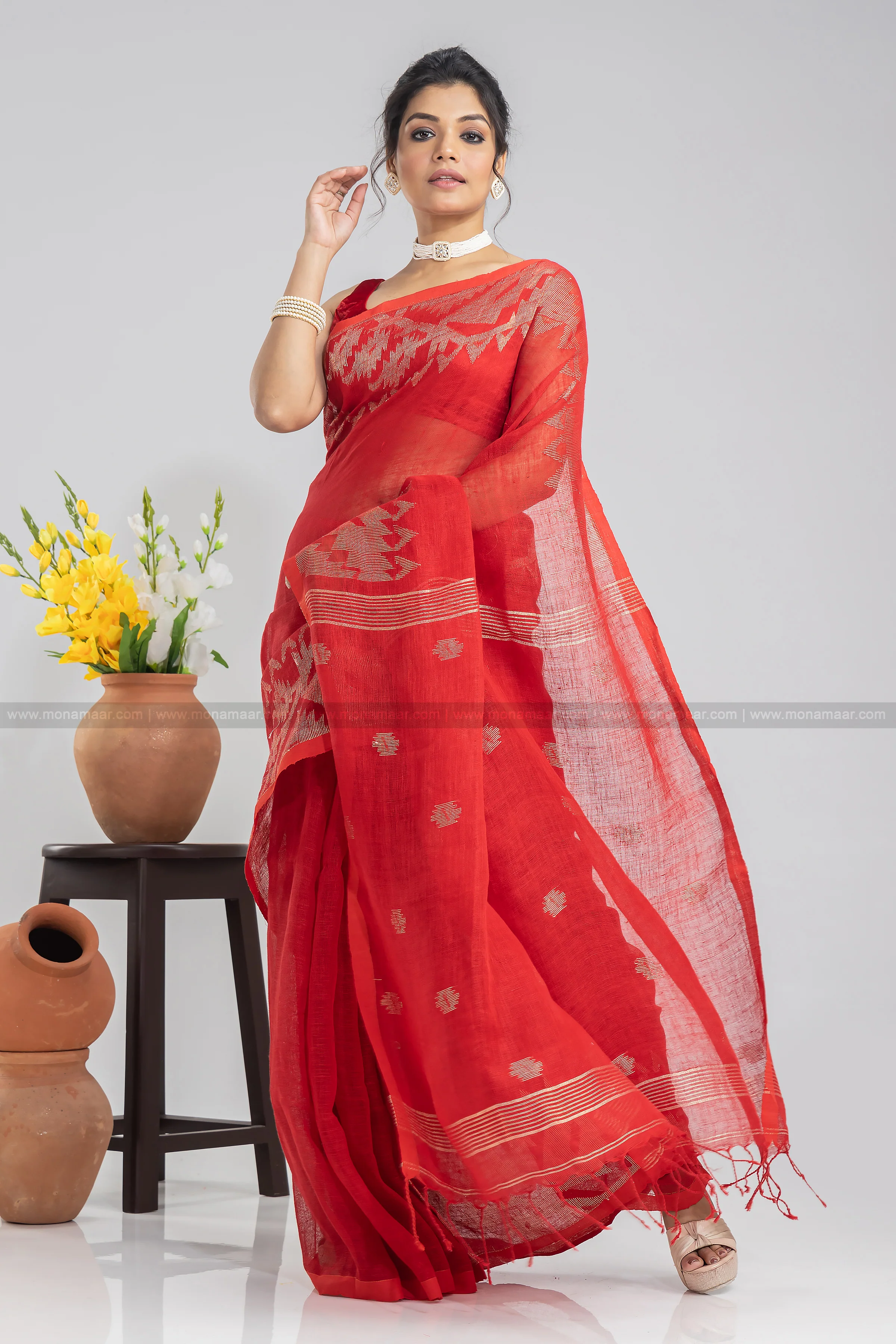 Karat Linen Jamdani Saree - Image 6