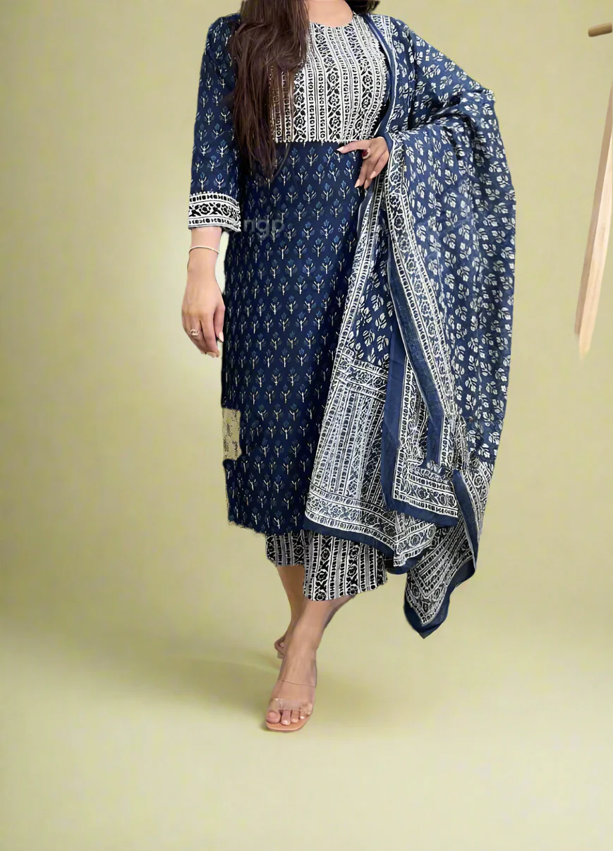 Keep Shining Blue Cotton Kurti Set - Image 3