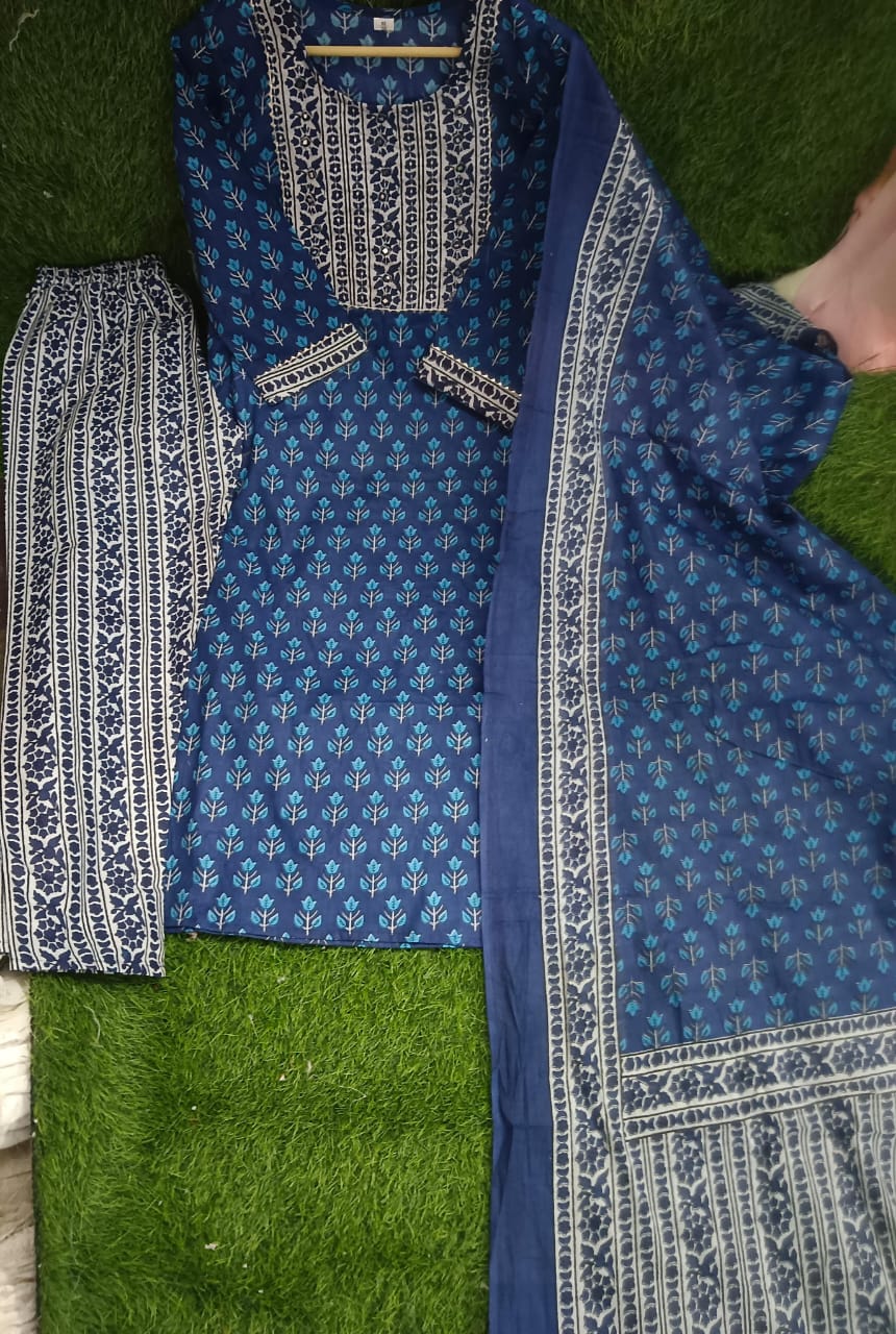 Keep Shining Blue Cotton Kurti Set - Image 4