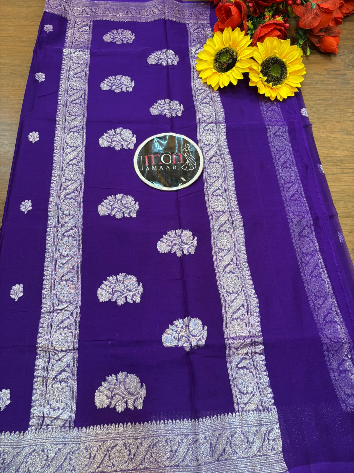 Legacy Of Khaddi Chiffon Handloom Banarasi Saree [Purple] - Image 5