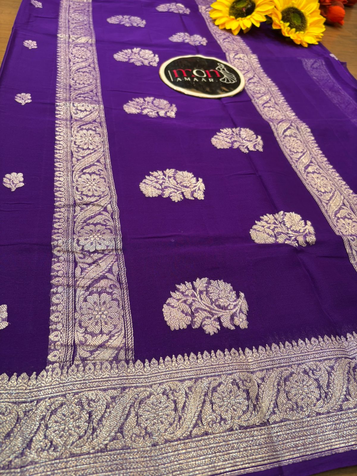 Legacy Of Khaddi Chiffon Handloom Banarasi Saree [Purple] - Image 6
