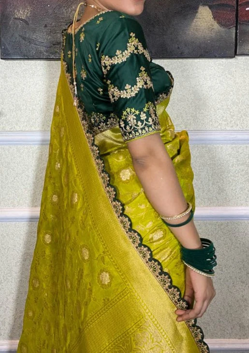 Magical Yellow Green Combination Banarasi Silk Saree - Image 5