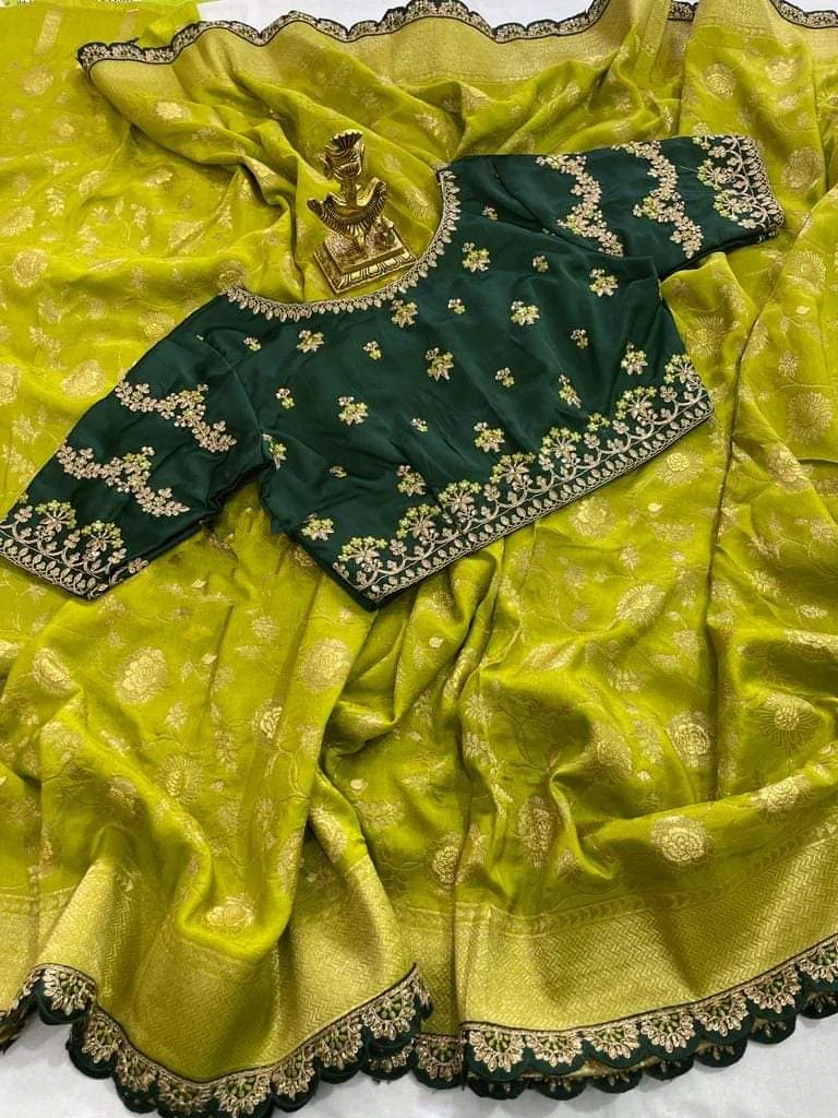 Magical Yellow Green Combination Banarasi Silk Saree - Image 7