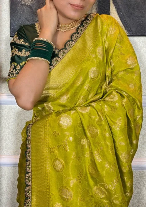Magical Yellow Green Combination Banarasi Silk Saree - Image 9