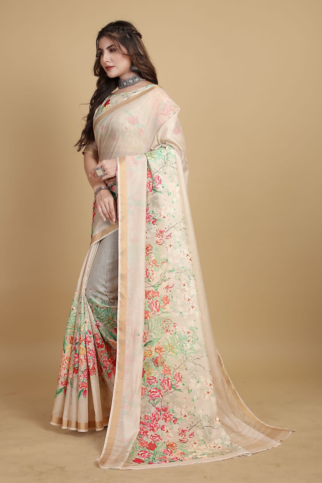 Meadow of Roses Fancy Chanderi Saree - Image 10