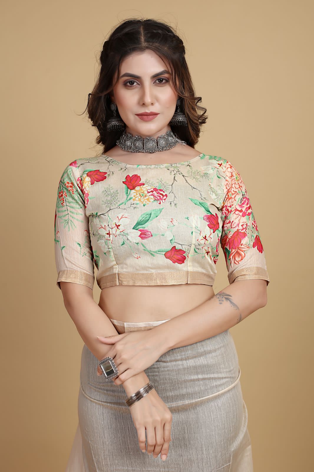 Meadow of Roses Fancy Chanderi Saree - Image 13