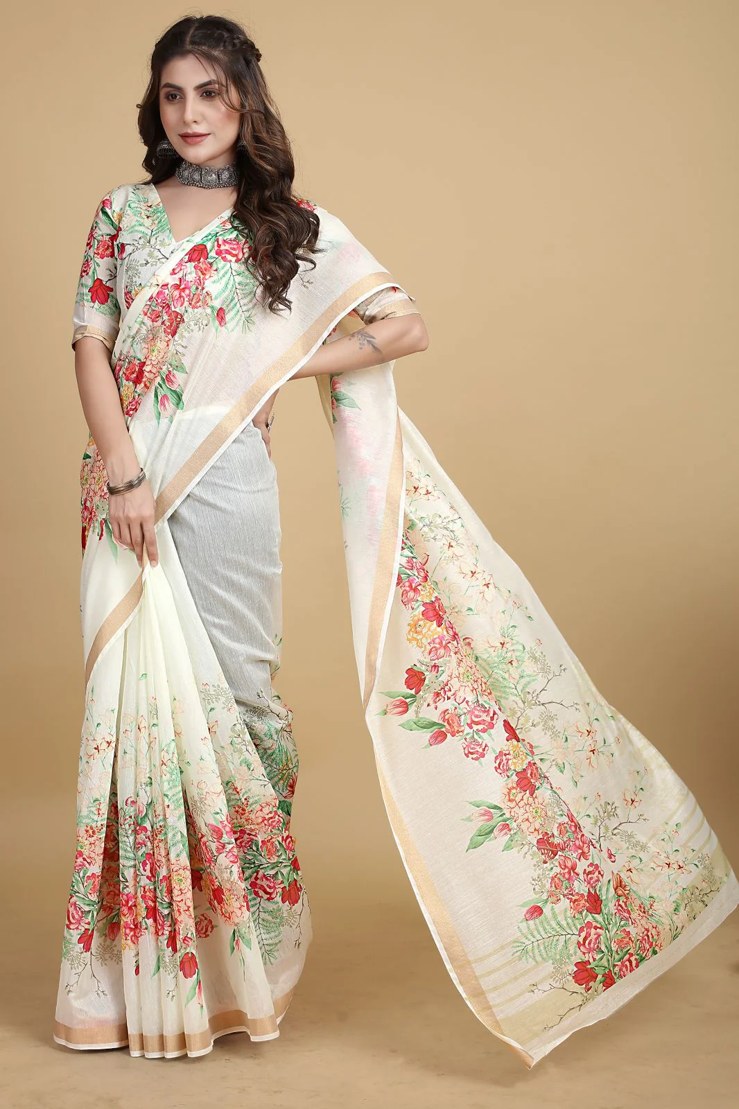 Meadow of Roses Fancy Chanderi Saree - Image 14