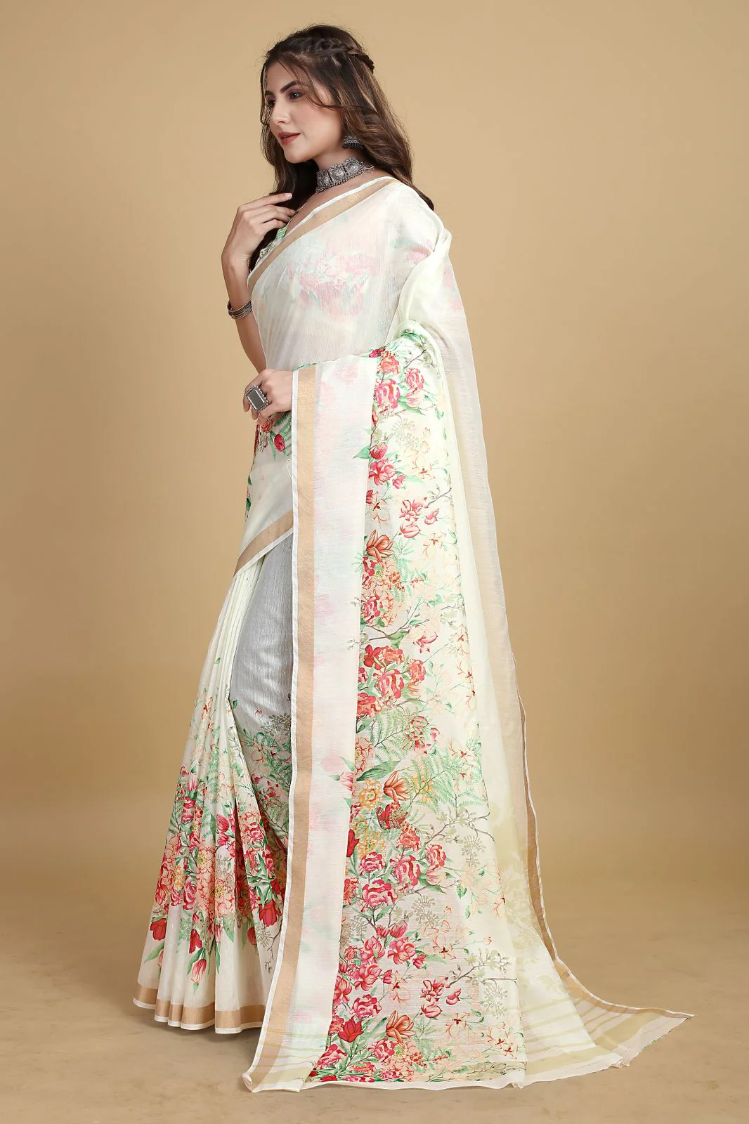 Meadow of Roses Fancy Chanderi Saree - Image 15