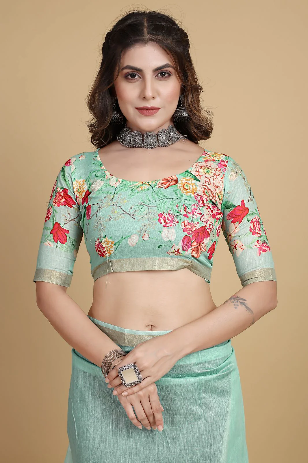 Meadow of Roses Fancy Chanderi Saree - Image 17