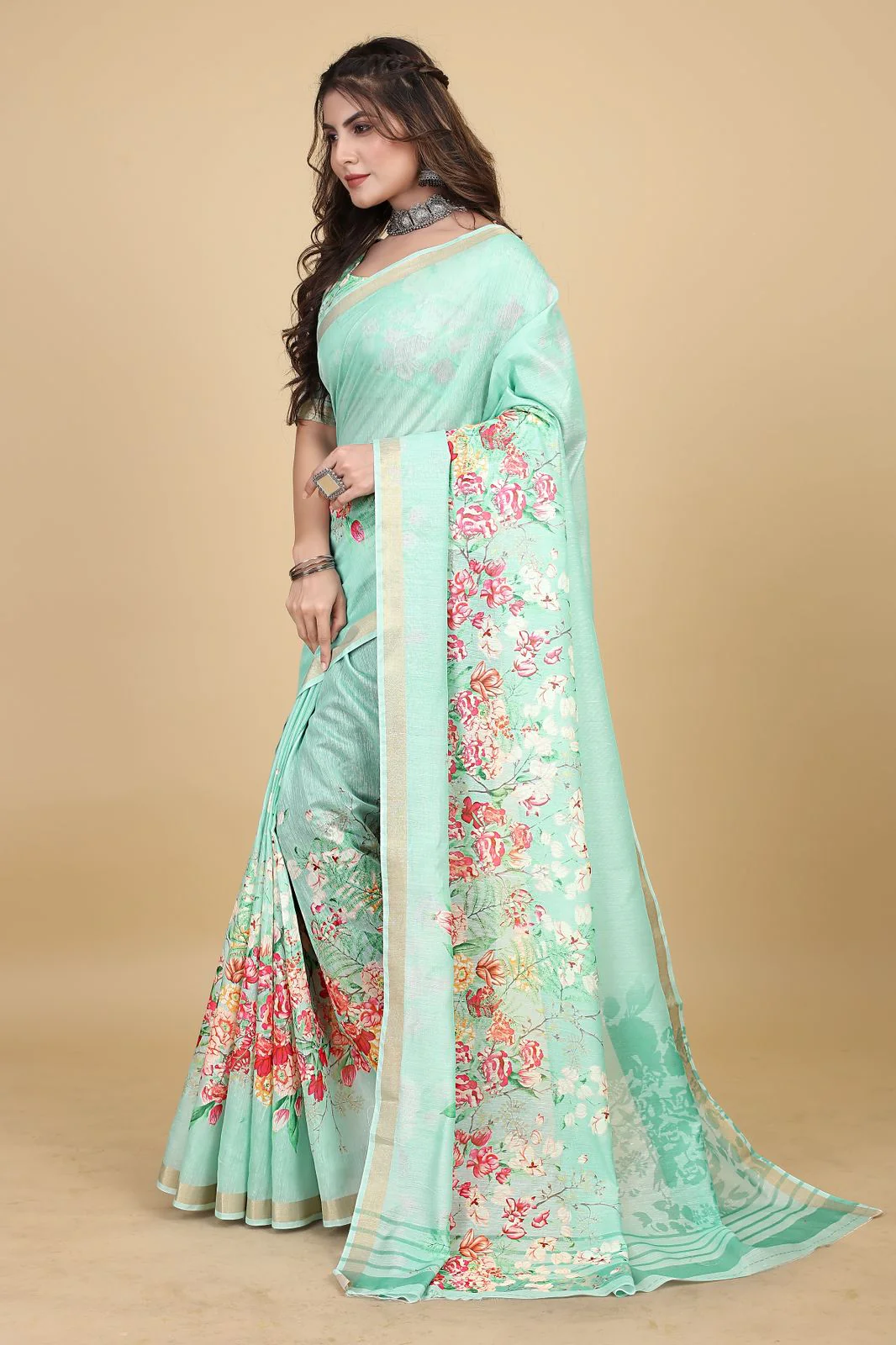 Meadow of Roses Fancy Chanderi Saree - Image 19