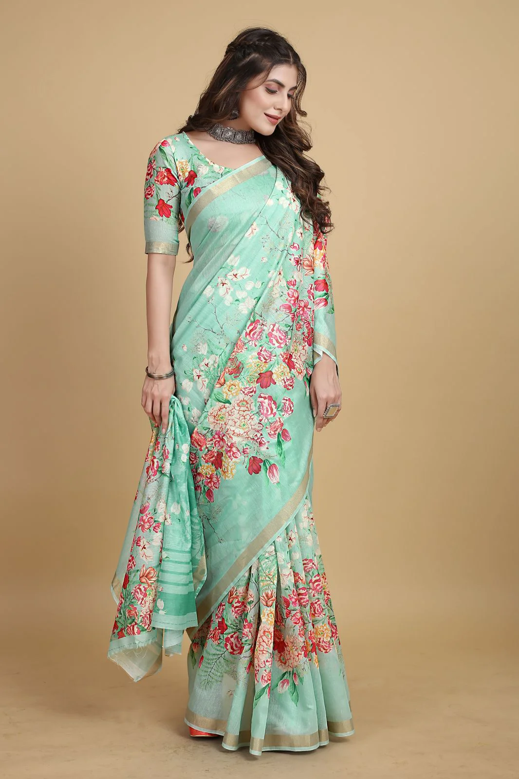 Meadow of Roses Fancy Chanderi Saree - Image 20