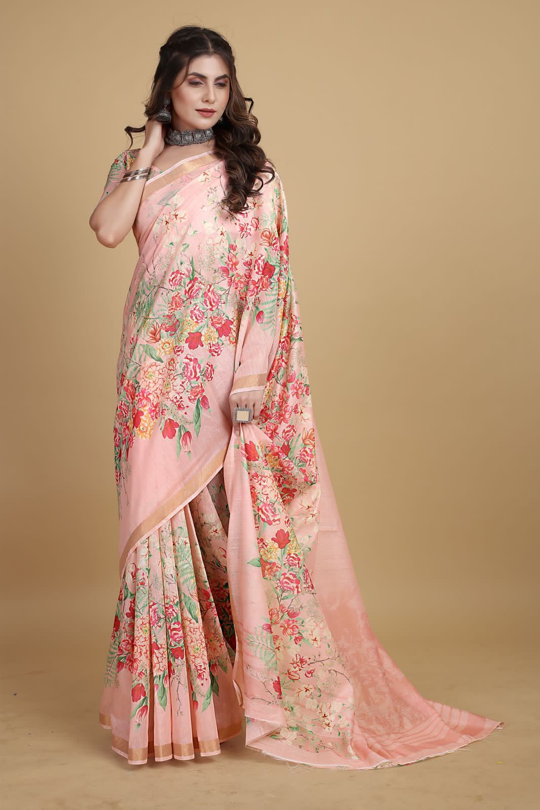 Meadow of Roses Fancy Chanderi Saree - Image 21