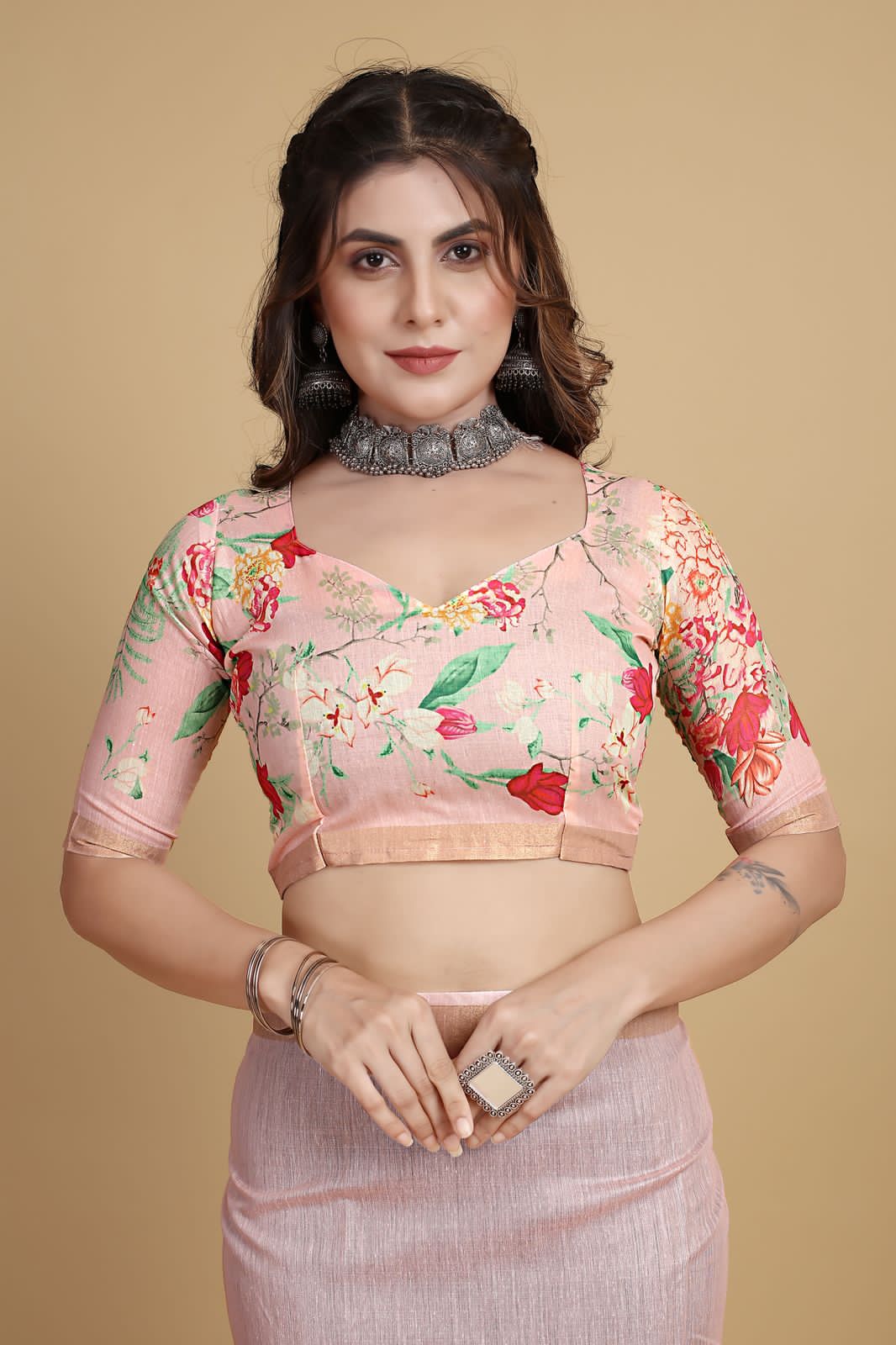 Meadow of Roses Fancy Chanderi Saree - Image 22