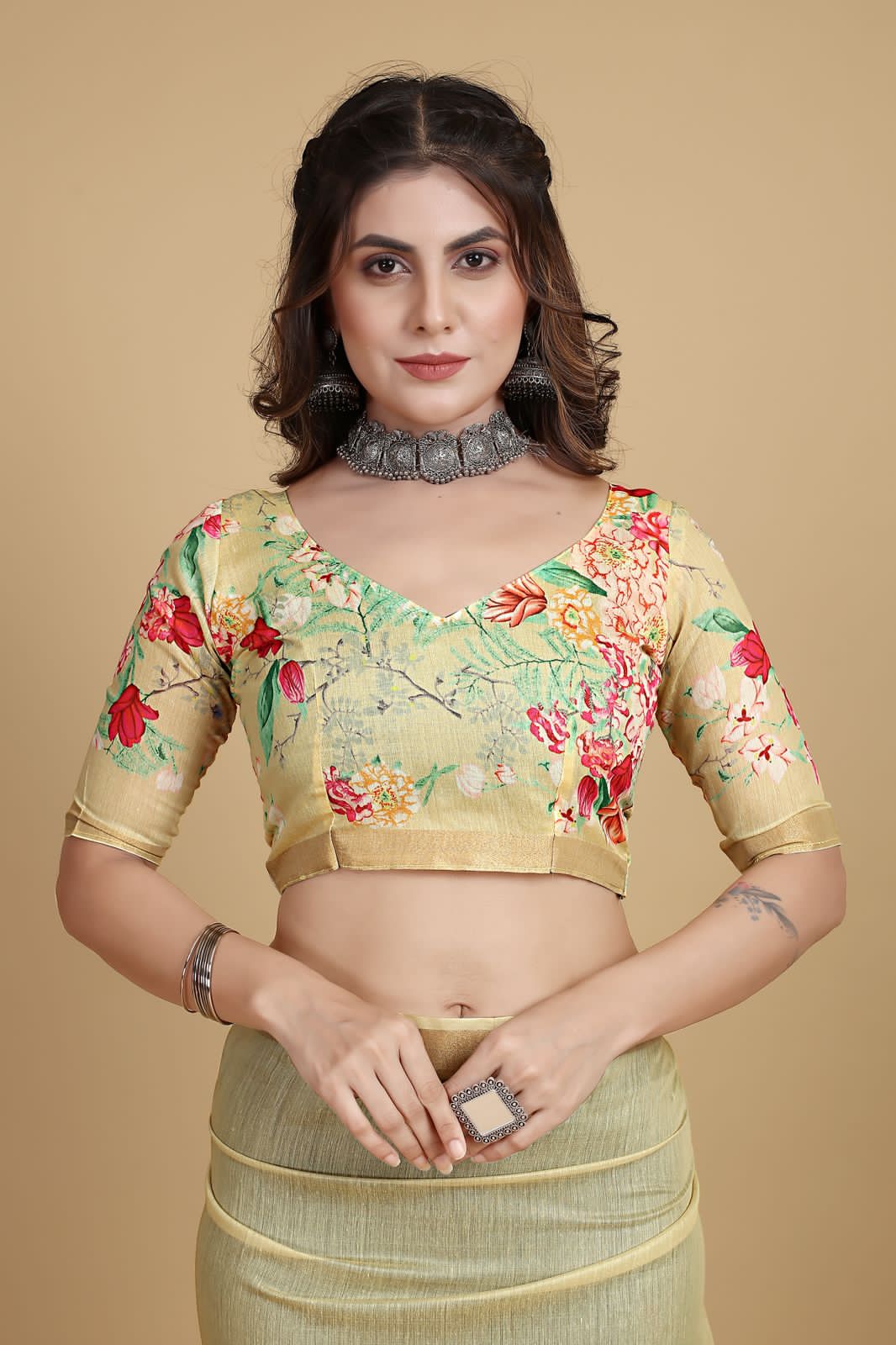 Meadow of Roses Fancy Chanderi Saree - Image 25