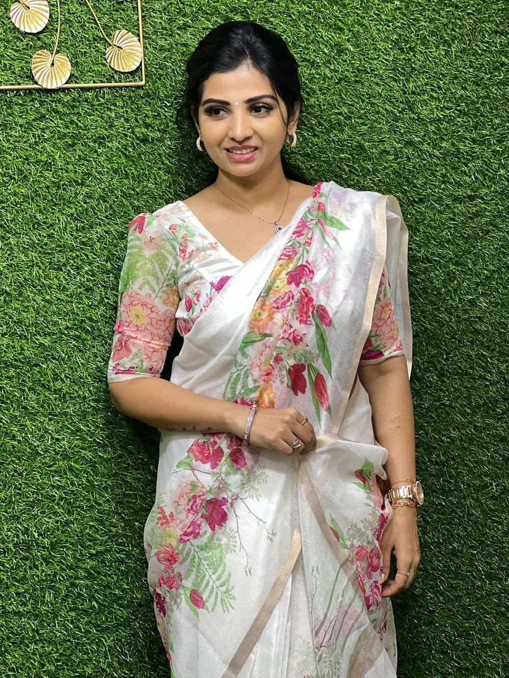 Meadow of Roses Fancy Chanderi Saree - Image 28