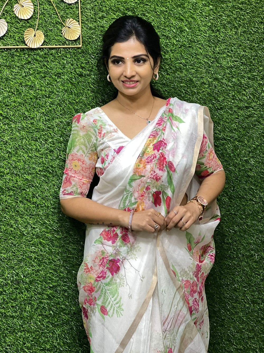 Meadow of Roses Fancy Chanderi Saree - Image 29