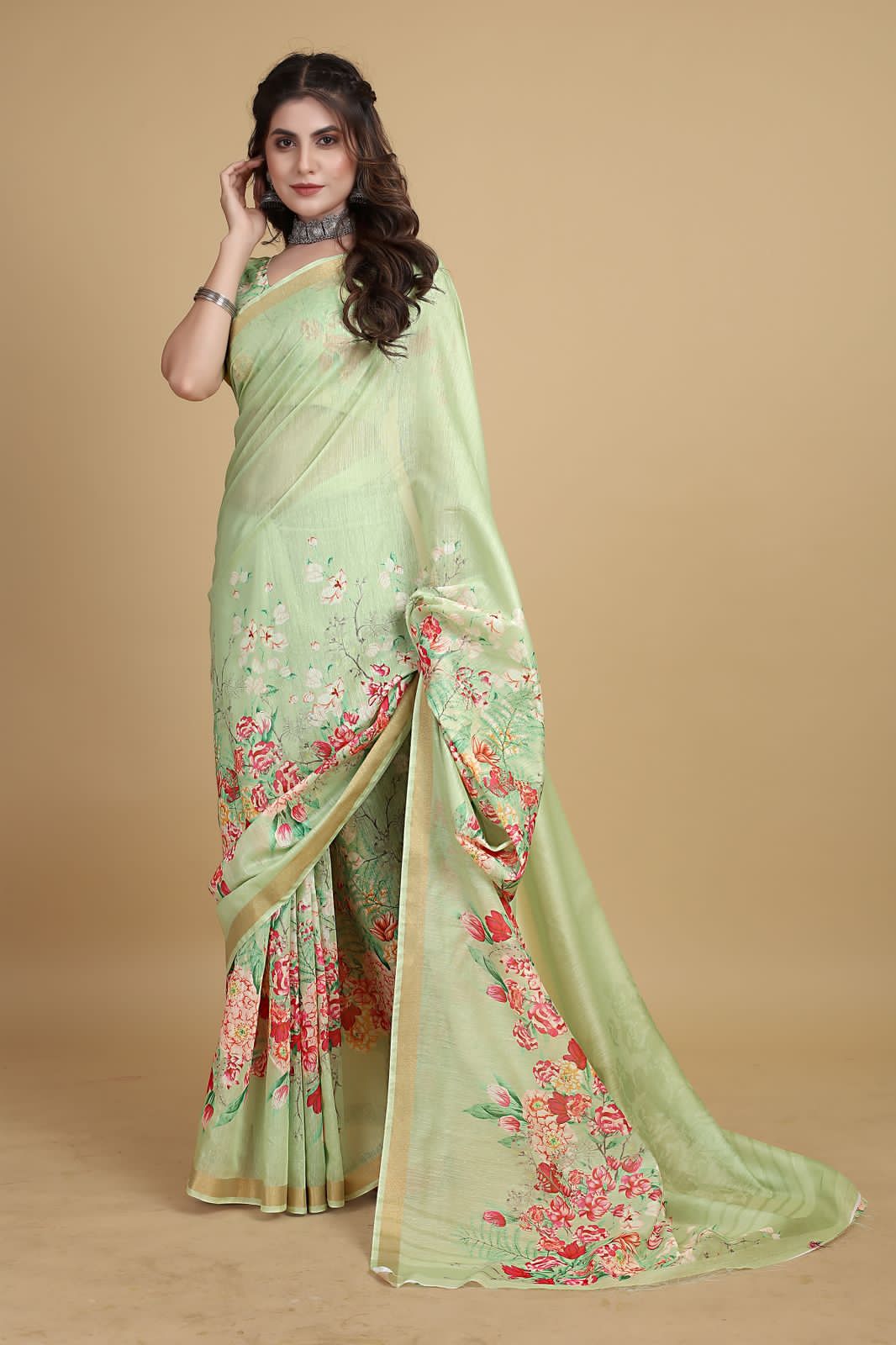 Meadow of Roses Fancy Chanderi Saree - Image 6