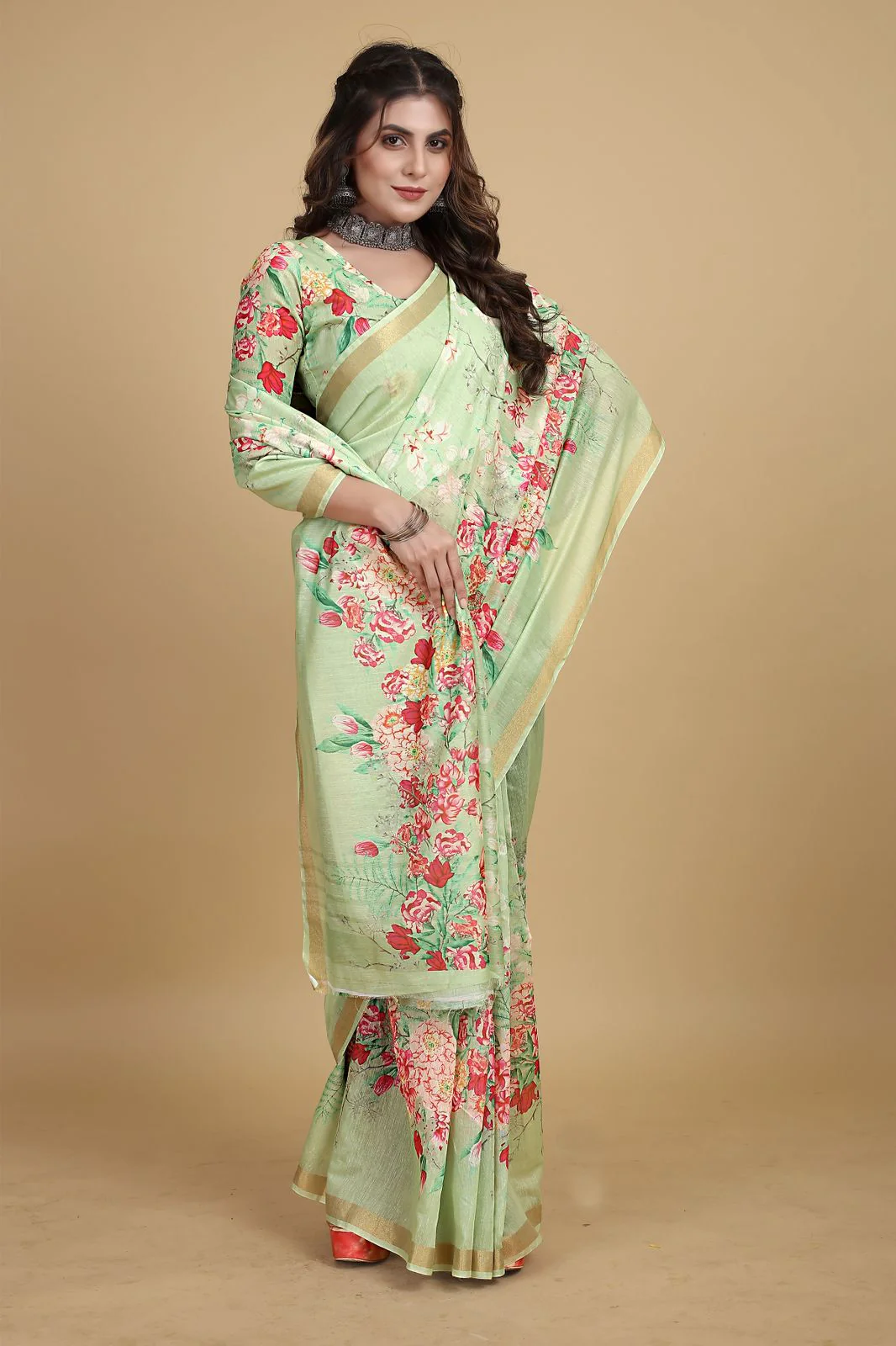 Meadow of Roses Fancy Chanderi Saree - Image 8